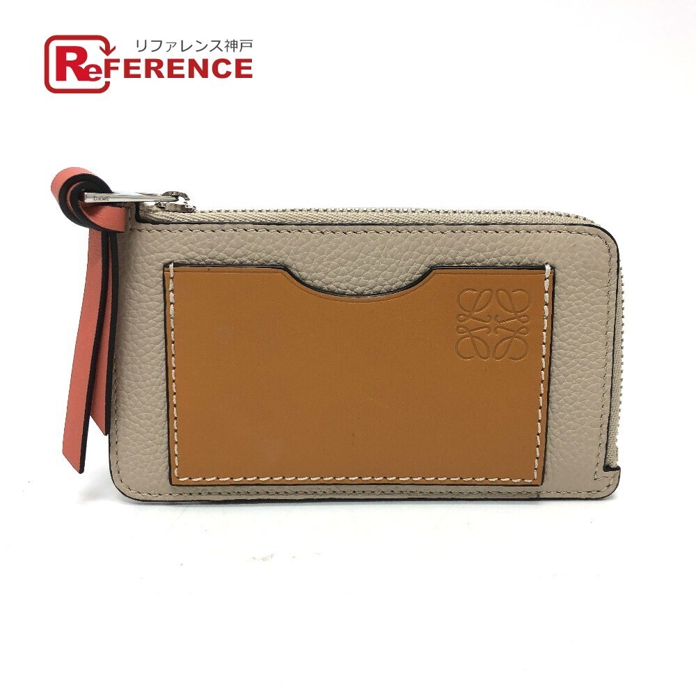 Loewe Anagram Coin Wallet Card Holder L Zipper Leather Beige